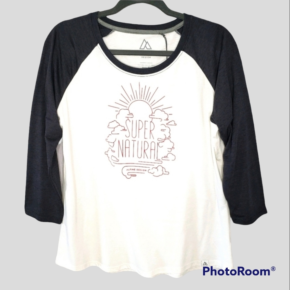 Alpine Design Womens White & Gray 3/4 Sleeve Graphic T-Shirt Size Large